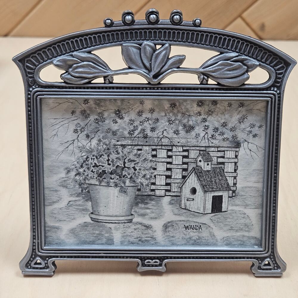 Weston Gallery Pewter frame with signed original black white water color RARE